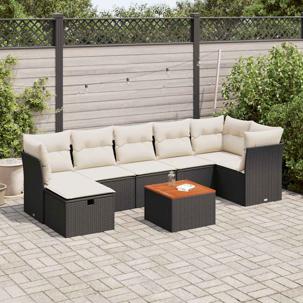 8-tlg. Garten-Sofagarnitur mit Kissen Schwarz Poly Rattan