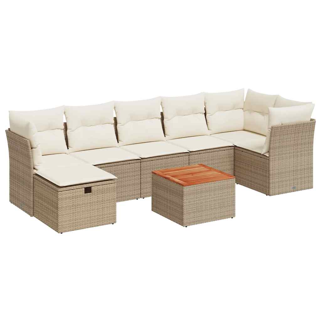 8-tlg. Garten-Sofagarnitur mit Kissen Beige Poly Rattan