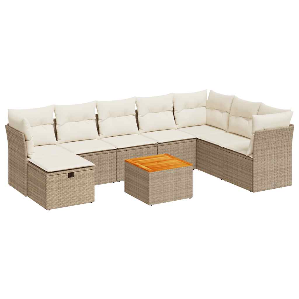 9-tlg. Garten-Sofagarnitur mit Kissen Beige Poly Rattan