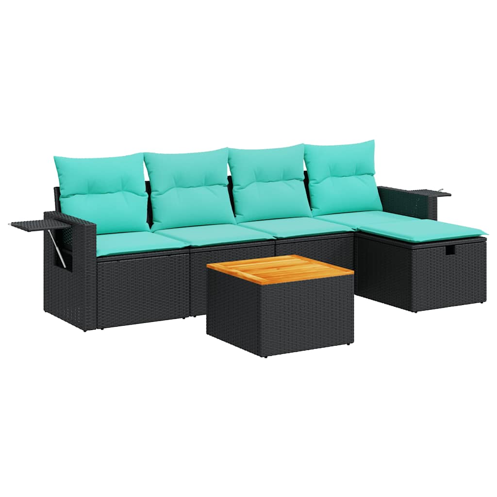 vidaXL 6-tlg. Garten-Sofagarnitur mit Kissen Schwarz Poly Rattan