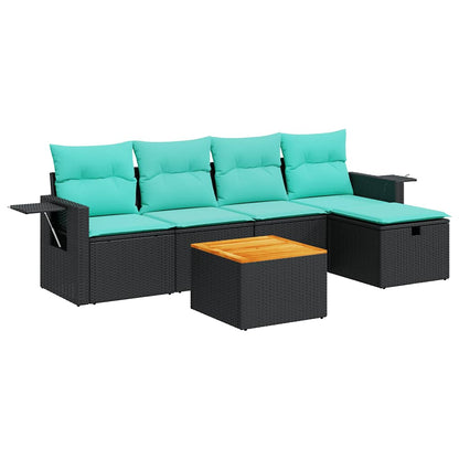 vidaXL 6-tlg. Garten-Sofagarnitur mit Kissen Schwarz Poly Rattan