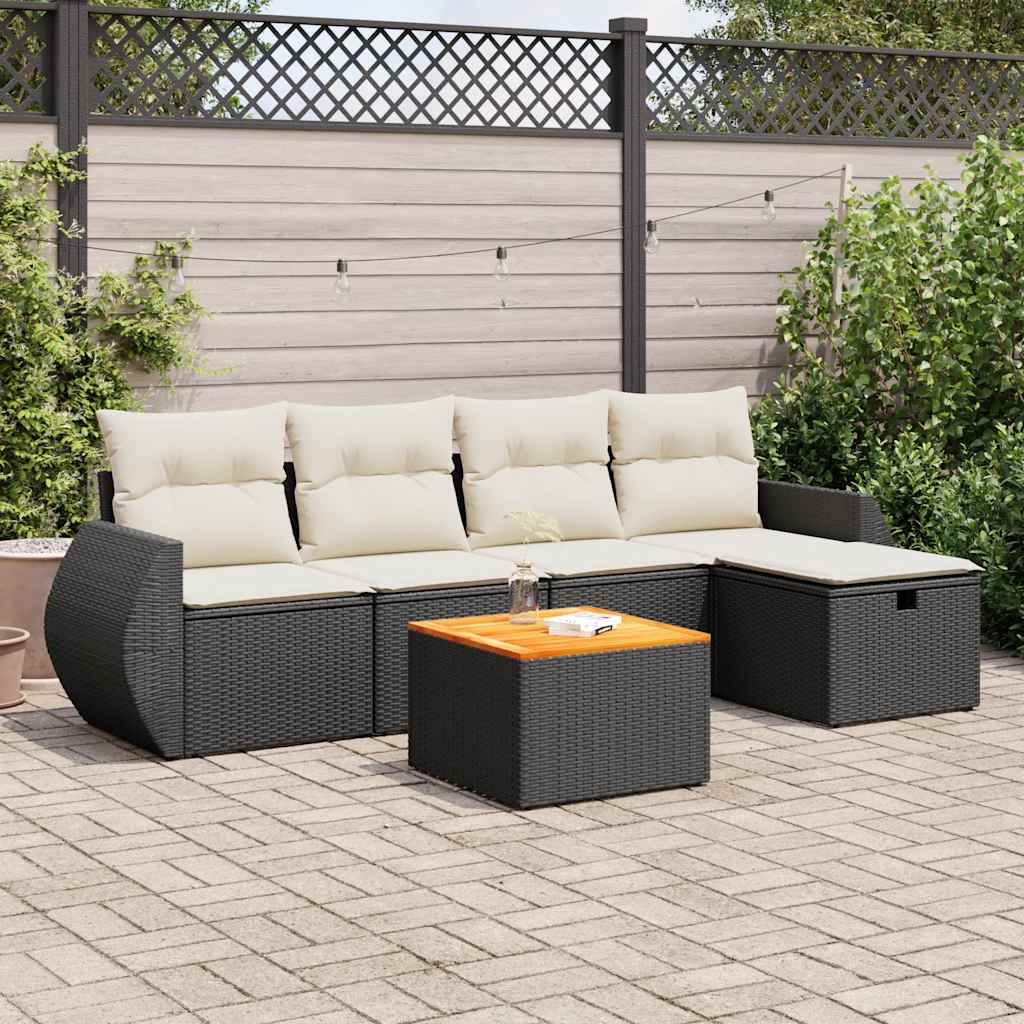 6-tlg. Garten-Sofagarnitur mit Kissen Schwarz Poly Rattan