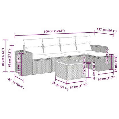 vidaXL 6-tlg. Garten-Sofagarnitur mit Kissen Schwarz Poly Rattan
