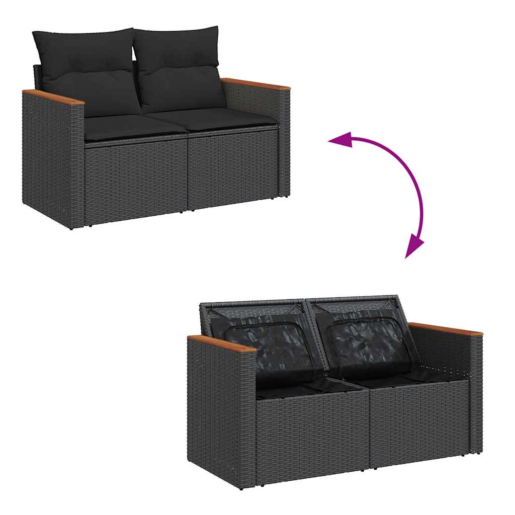 vidaXL 4-tlg. Garten-Sofagarnitur mit Kissen Schwarz Poly Rattan