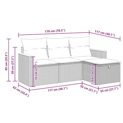 vidaXL 4-tlg. Garten-Sofagarnitur mit Kissen Schwarz Poly Rattan