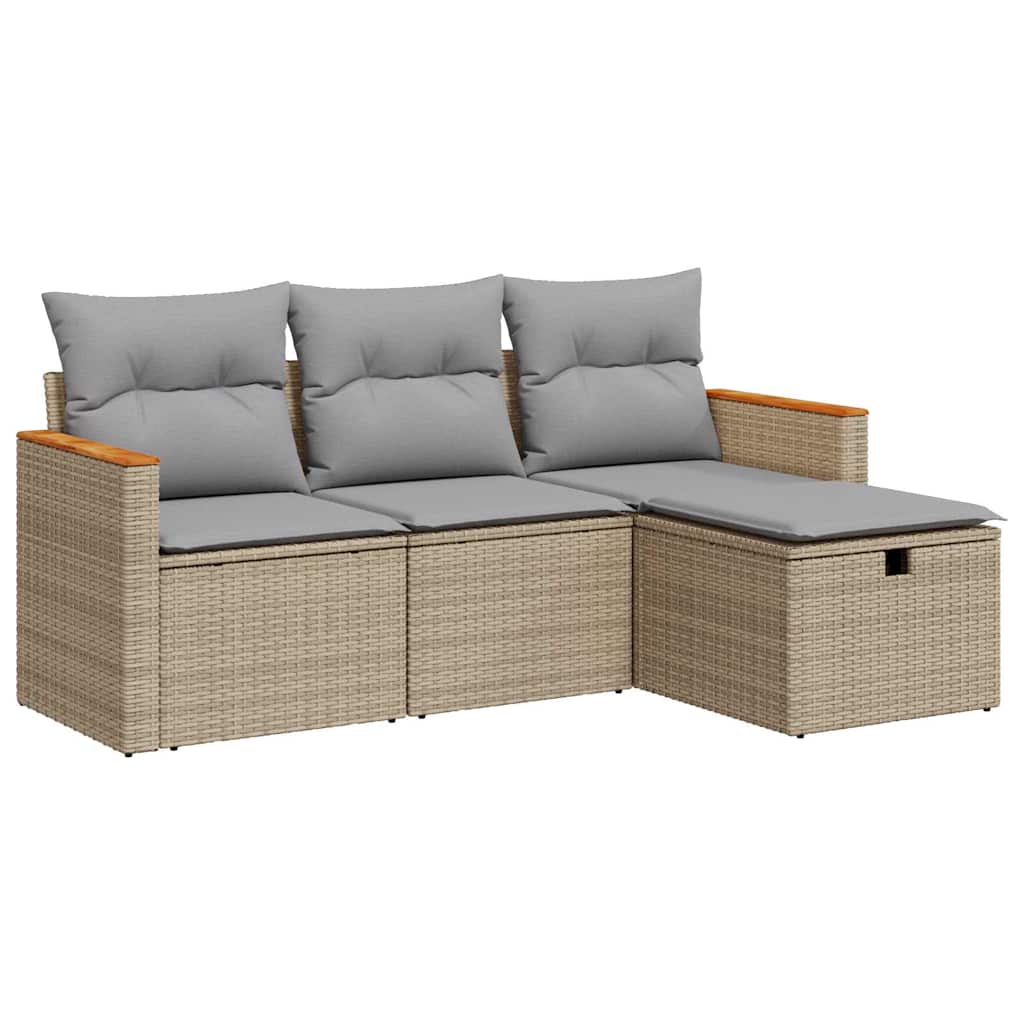 vidaXL 4-tlg. Garten-Sofagarnitur mit Kissen Beige Poly Rattan
