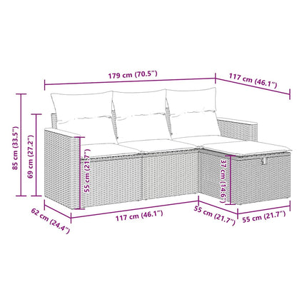vidaXL 4-tlg. Garten-Sofagarnitur mit Kissen Grau Poly Rattan