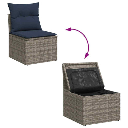 4-tlg. Garten-Sofagarnitur mit Kissen Grau Poly Rattan