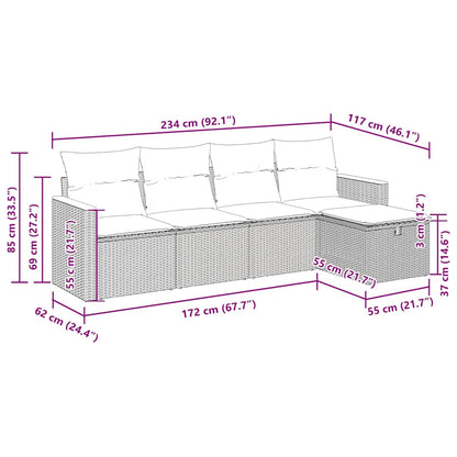 vidaXL 5-tlg. Garten-Sofagarnitur mit Kissen Schwarz Poly Rattan