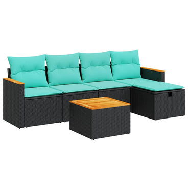 vidaXL 6-tlg. Garten-Sofagarnitur mit Kissen Schwarz Poly Rattan