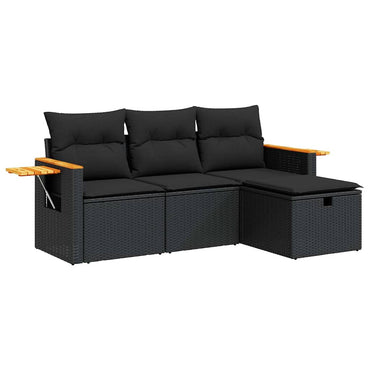 vidaXL 4-tlg. Garten-Sofagarnitur mit Kissen Schwarz Poly Rattan