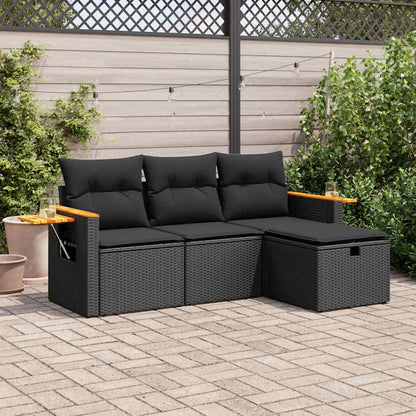 vidaXL 4-tlg. Garten-Sofagarnitur mit Kissen Schwarz Poly Rattan