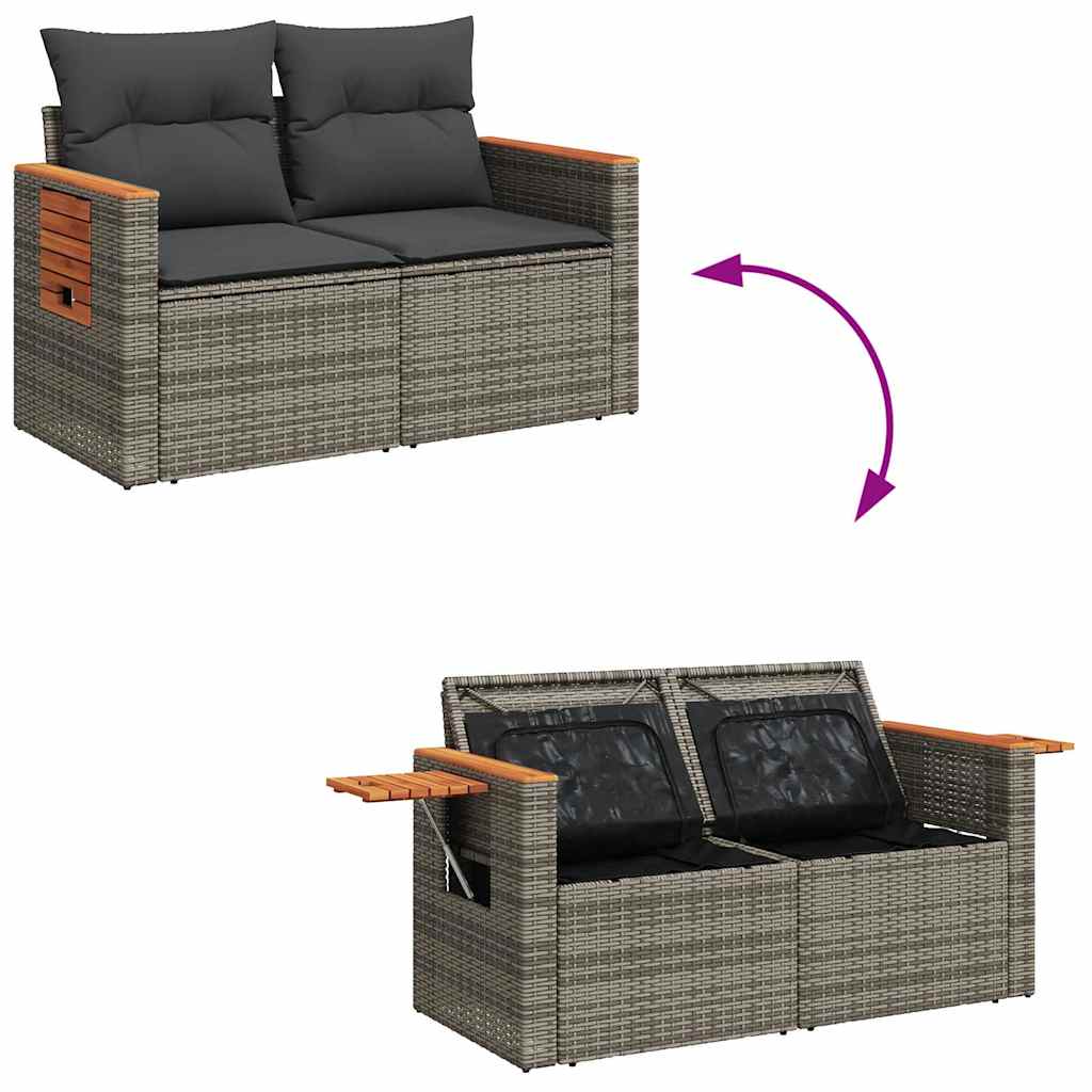 vidaXL 4-tlg. Garten-Sofagarnitur mit Kissen Grau Poly Rattan