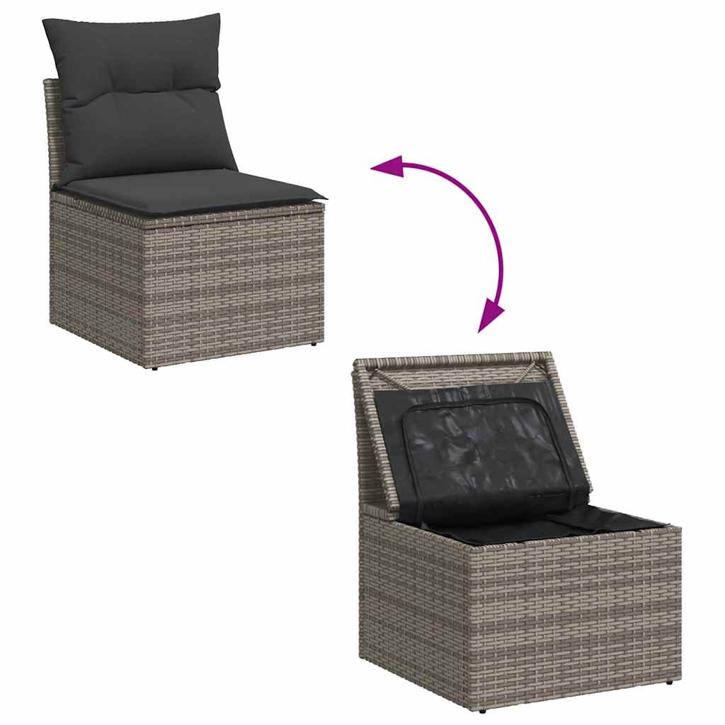 vidaXL 4-tlg. Garten-Sofagarnitur mit Kissen Grau Poly Rattan