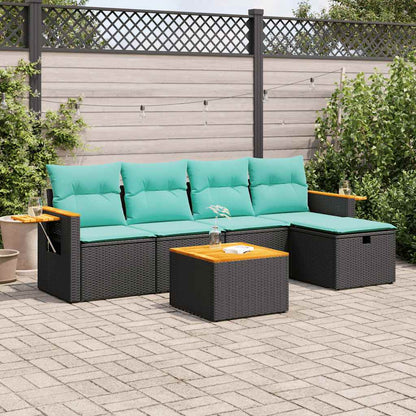 vidaXL 6-tlg. Garten-Sofagarnitur mit Kissen Schwarz Poly Rattan