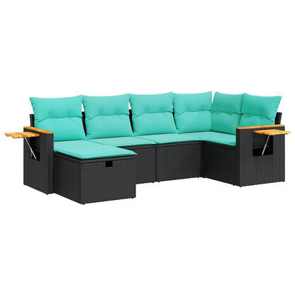 vidaXL 6-tlg. Garten-Sofagarnitur mit Kissen Schwarz Poly Rattan