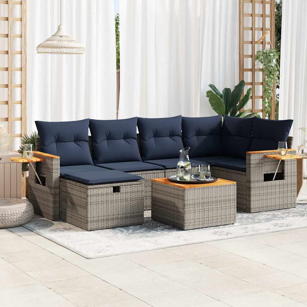 vidaXL Ensemble de canapés de jardin 7 pcs avec coussins Gris Résine tressée