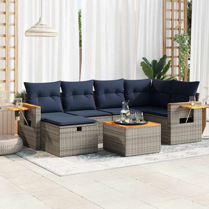 vidaXL Ensemble de canapés de jardin 7 pcs avec coussins Gris Résine tressée