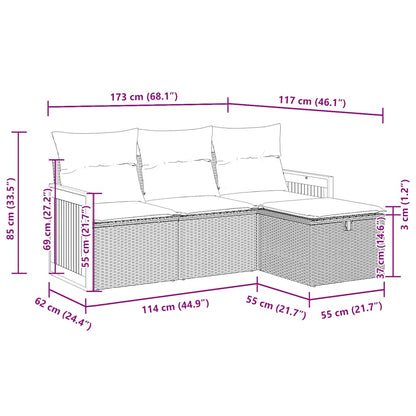 vidaXL 4-tlg. Garten-Sofagarnitur mit Kissen Schwarz Poly Rattan