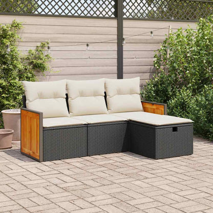 vidaXL 4-tlg. Garten-Sofagarnitur mit Kissen Schwarz Poly Rattan
