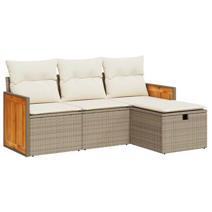 vidaXL 4-tlg. Garten-Sofagarnitur mit Kissen Beige Poly Rattan