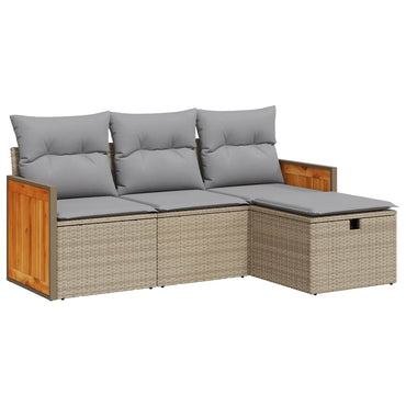 vidaXL 4-tlg. Garten-Sofagarnitur mit Kissen Beige Poly Rattan