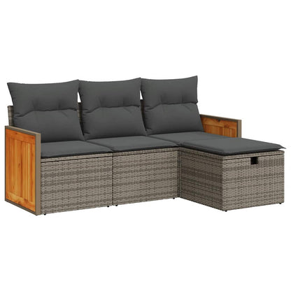 vidaXL Salon de jardin 4 pcs avec coussins Gris Résine tressée