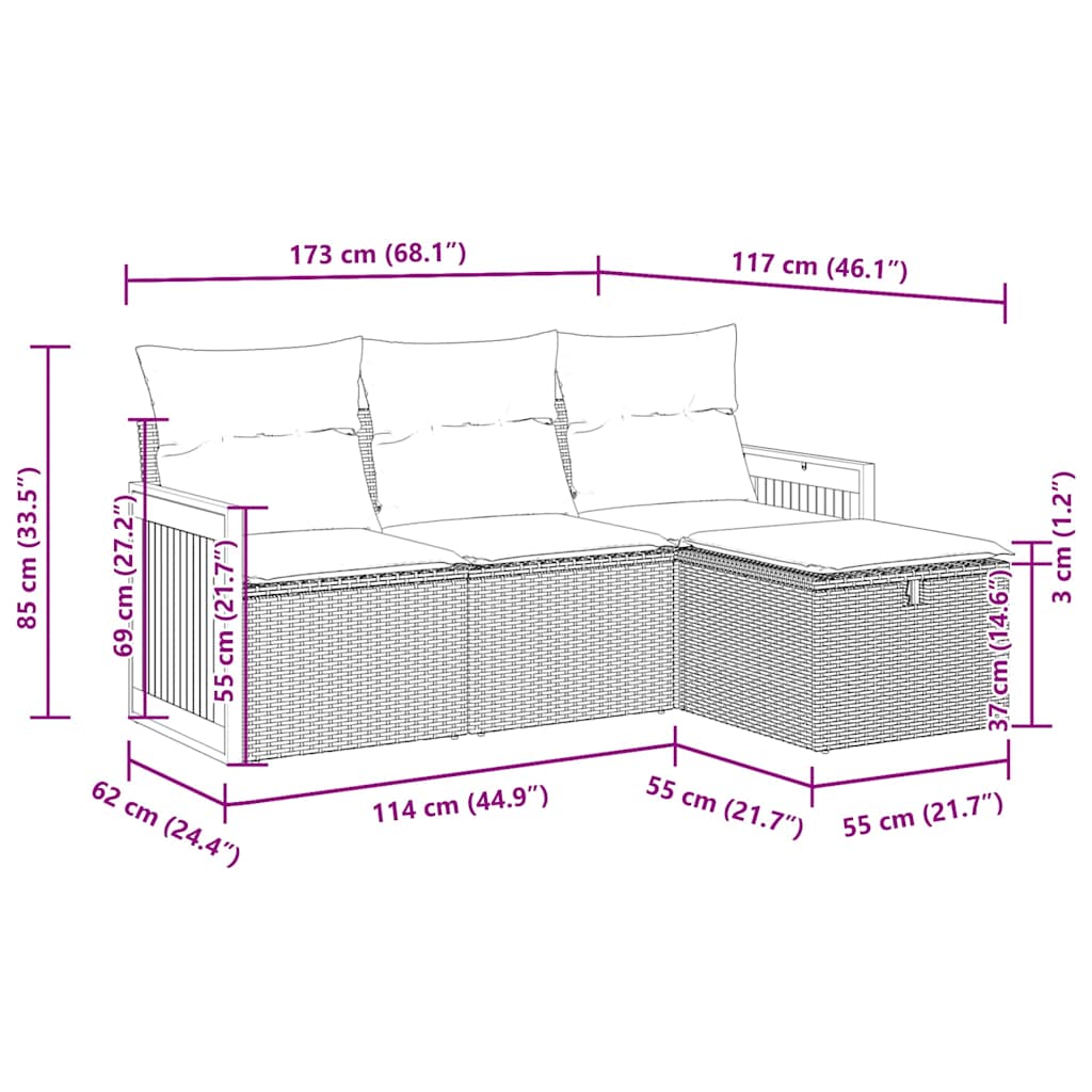 vidaXL Salon de jardin 4 pcs avec coussins Gris Résine tressée