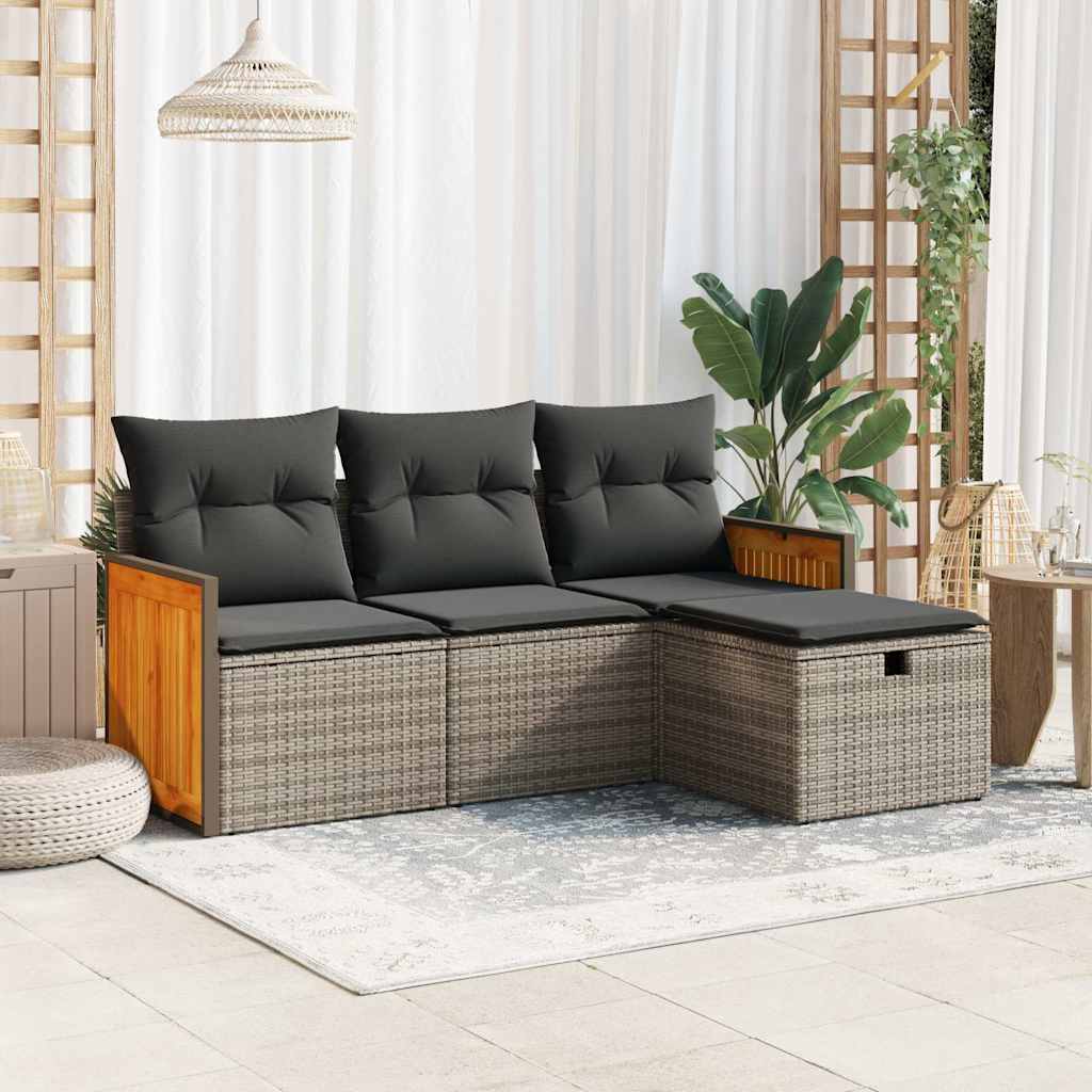 vidaXL Salon de jardin 4 pcs avec coussins Gris Résine tressée