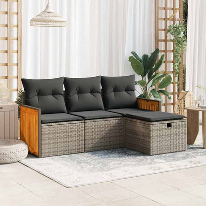 vidaXL Salon de jardin 4 pcs avec coussins Gris Résine tressée