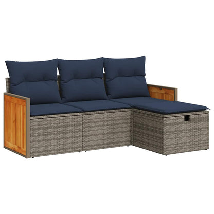 vidaXL 4-tlg. Garten-Sofagarnitur mit Kissen Grau Poly Rattan
