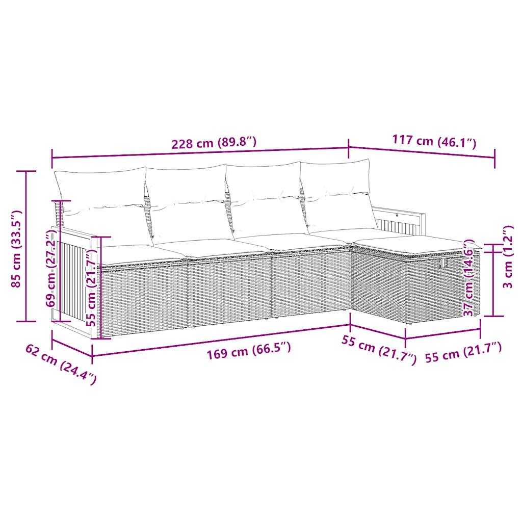 vidaXL 5-tlg. Garten-Sofagarnitur mit Kissen Schwarz Poly Rattan