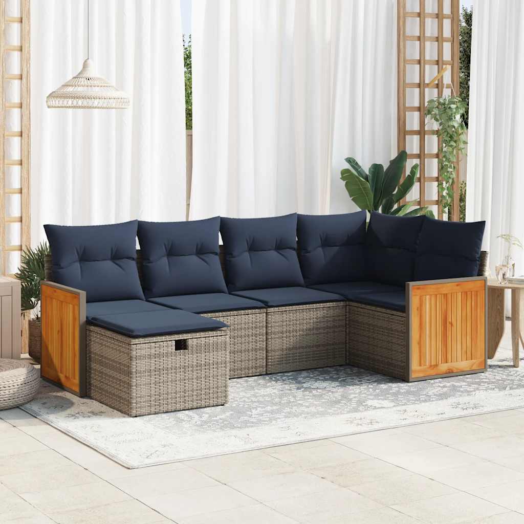 vidaXL Ensemble de canapés de jardin 6 pcs avec coussins gris résine tressée