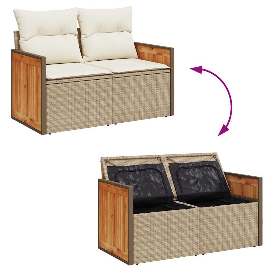 8-tlg. Garten-Sofagarnitur mit Kissen Beige Poly Rattan
