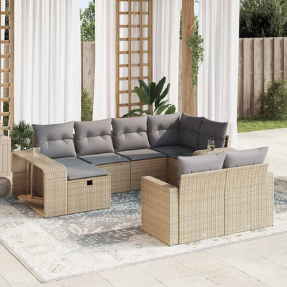 10-tlg. Garten-Sofagarnitur mit Kissen Beige Poly Rattan