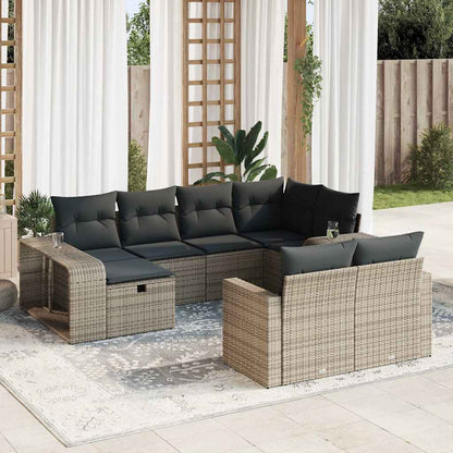 10-tlg. Garten-Sofagarnitur mit Kissen Grau Poly Rattan