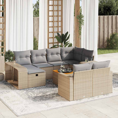 11-tlg. Garten-Sofagarnitur mit Kissen Beige Poly Rattan