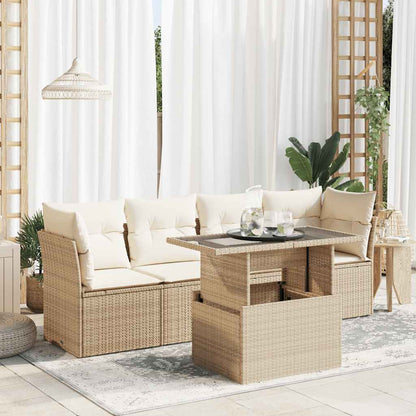 5-tlg. Garten-Sofagarnitur mit Kissen Beige Poly Rattan
