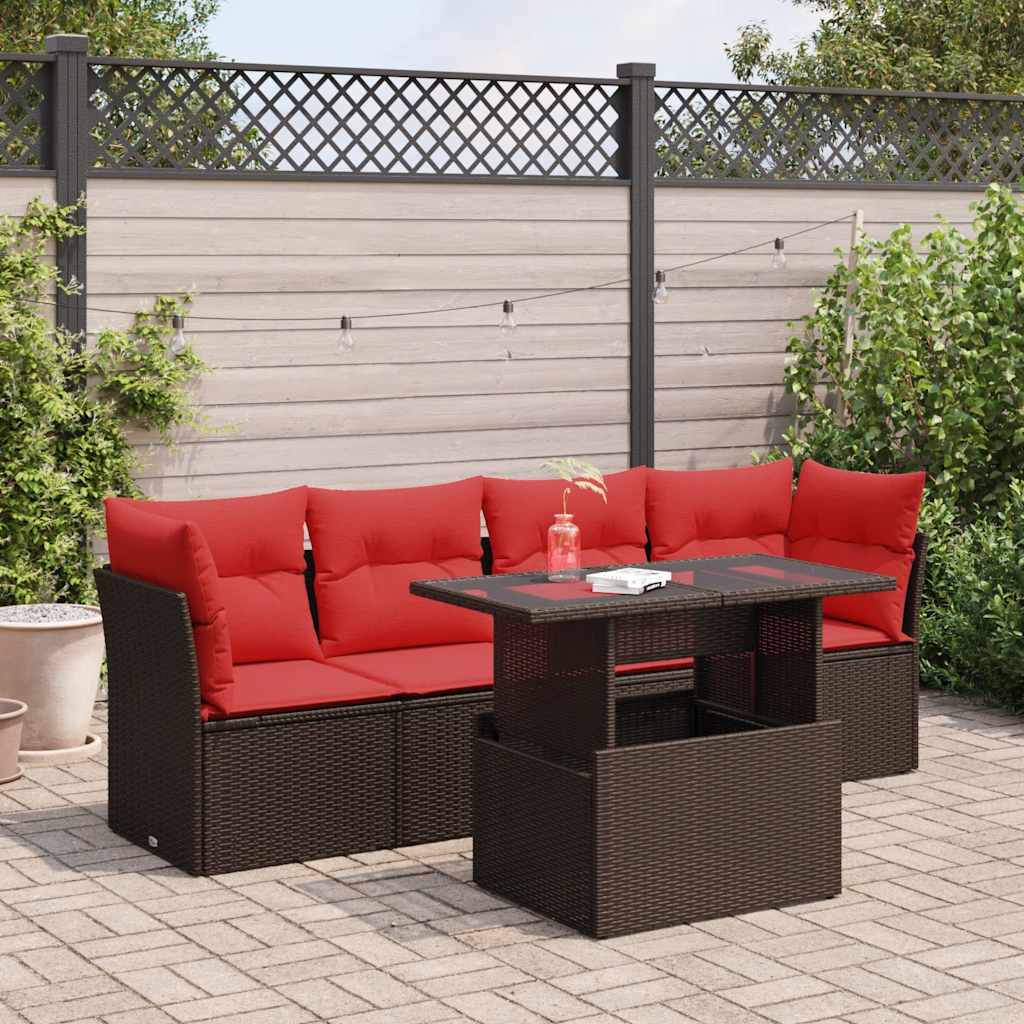 5-tlg. Garten-Sofagarnitur mit Kissen Braun Poly Rattan Akazie