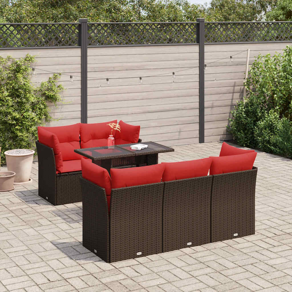 6-tlg. Garten-Sofagarnitur mit Kissen Braun Poly Rattan Akazie