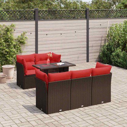 6-tlg. Garten-Sofagarnitur mit Kissen Braun Poly Rattan Akazie