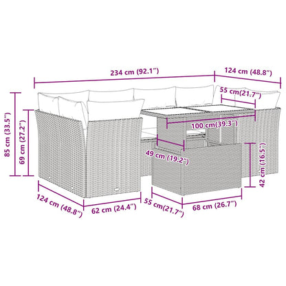 vidaXL 7-tlg. Garten-Sofagarnitur mit Kissen Schwarz Poly Rattan