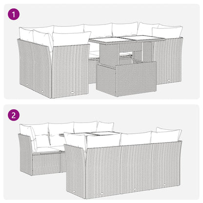vidaXL 7-tlg. Garten-Sofagarnitur mit Kissen Schwarz Poly Rattan