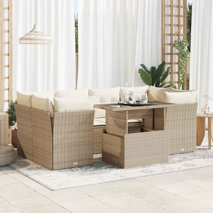 7-tlg. Garten-Sofagarnitur mit Kissen Beige Poly Rattan