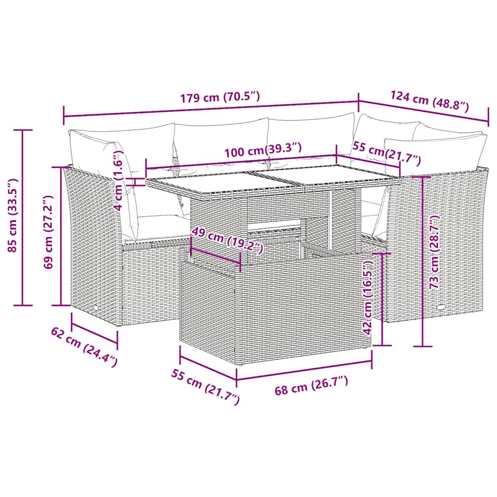 vidaXL 5tlg. Garten-Sofagarnitur mit Kissen Schwarz Poly Rattan Akazie