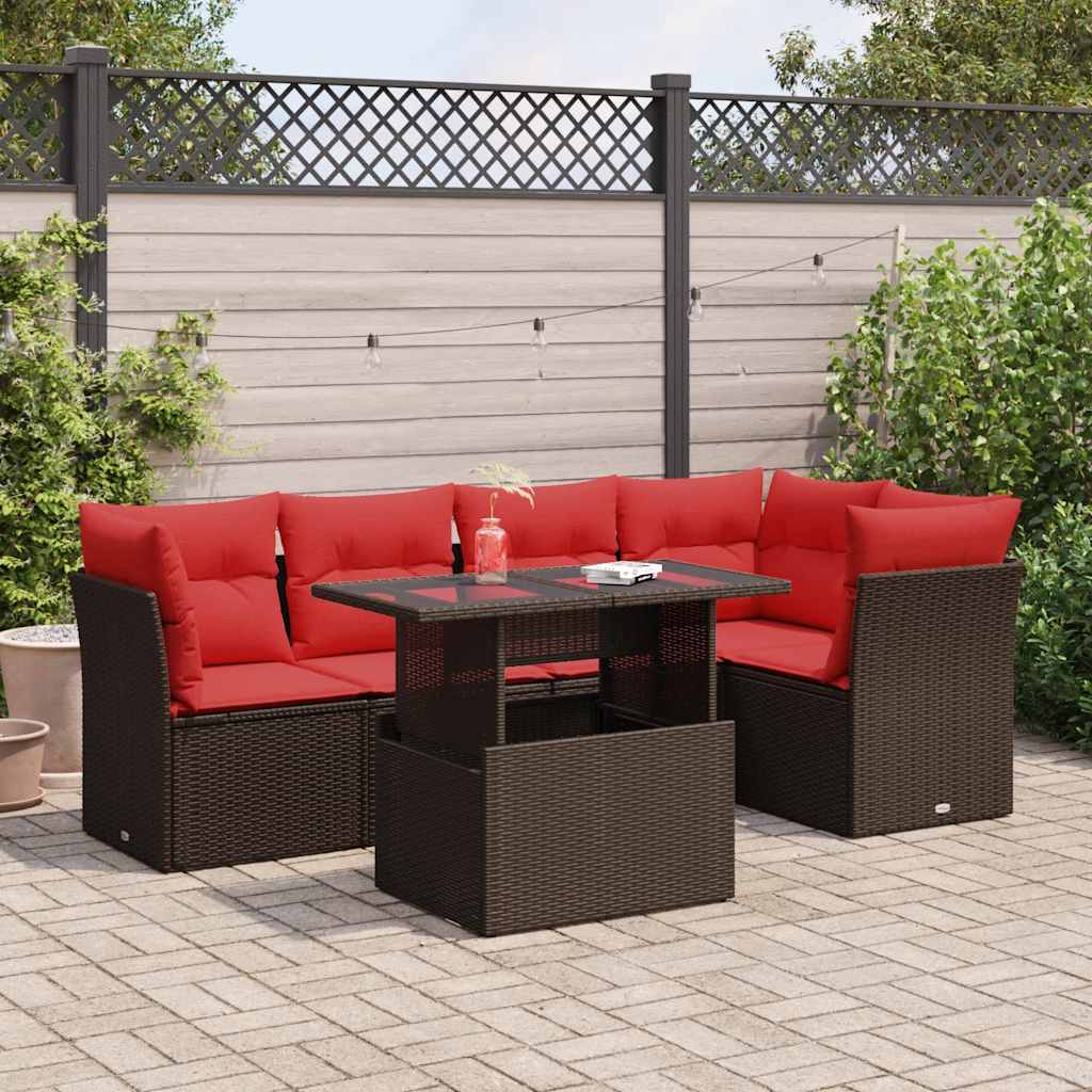 6-tlg. Garten-Sofagarnitur mit Kissen Braun Poly Rattan Akazie