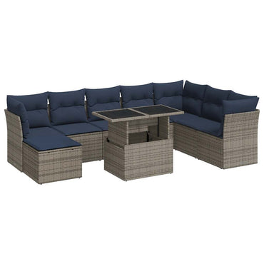 vidaXL Salon de jardin 9 pcs avec coussins Gris Résine tressée Acacia
