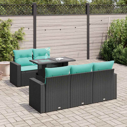 6-tlg. Garten-Sofagarnitur mit Kissen Schwarz Poly Rattan