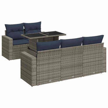 vidaXL Salon de jardin 6 pcs avec coussins Gris Résine tressée Acacia