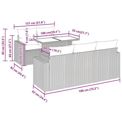 6-tlg. Garten-Sofagarnitur mit Kissen Braun Poly Rattan